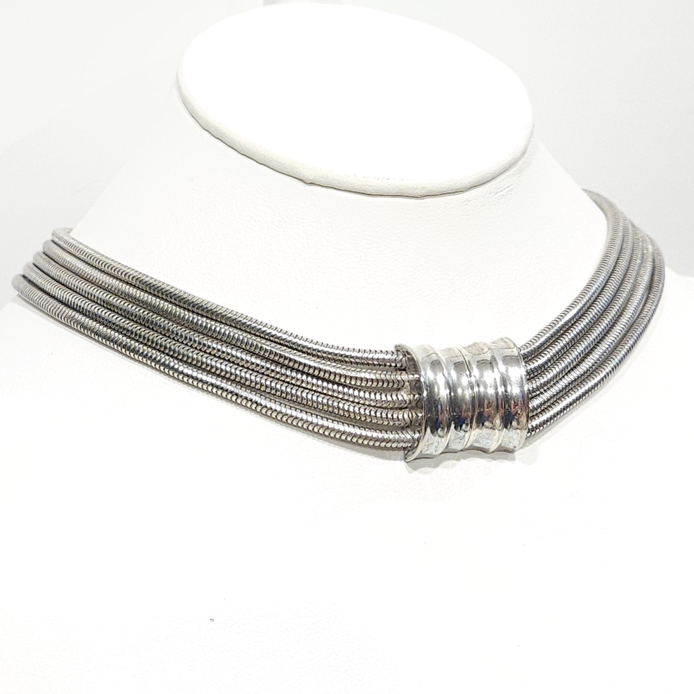 Vintage Givenchy Necklace Chunky Silver Serpentine Chain Choker Necklace 1980s